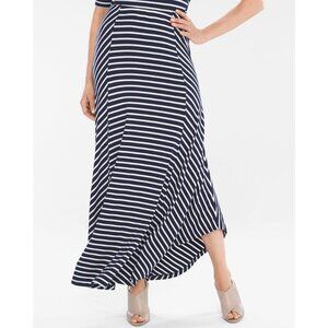 Chicos Striped L 12 Blue White Maxi Skirt Size 2 Modest Church Beach Cruise Summ